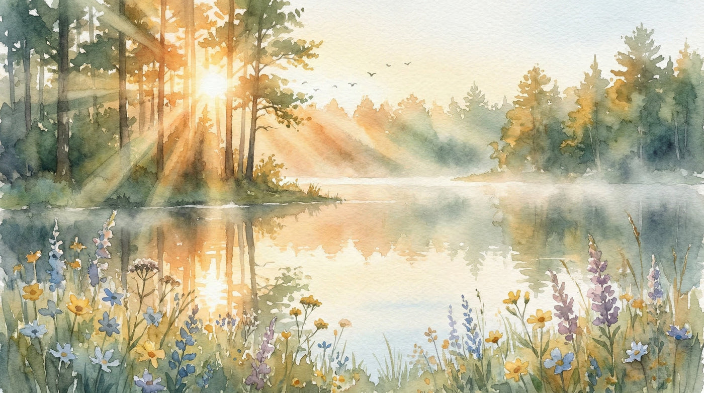 Peaceful morning light over a still lake — Be Still and Know Psalm 46:10