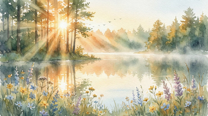 Peaceful morning light over a still lake — Be Still and Know Psalm 46:10