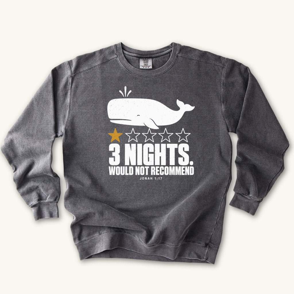 Pepper 3 Nights sweatshirt flat lay mockup, Jonah 1:17 Christian apparel for women
