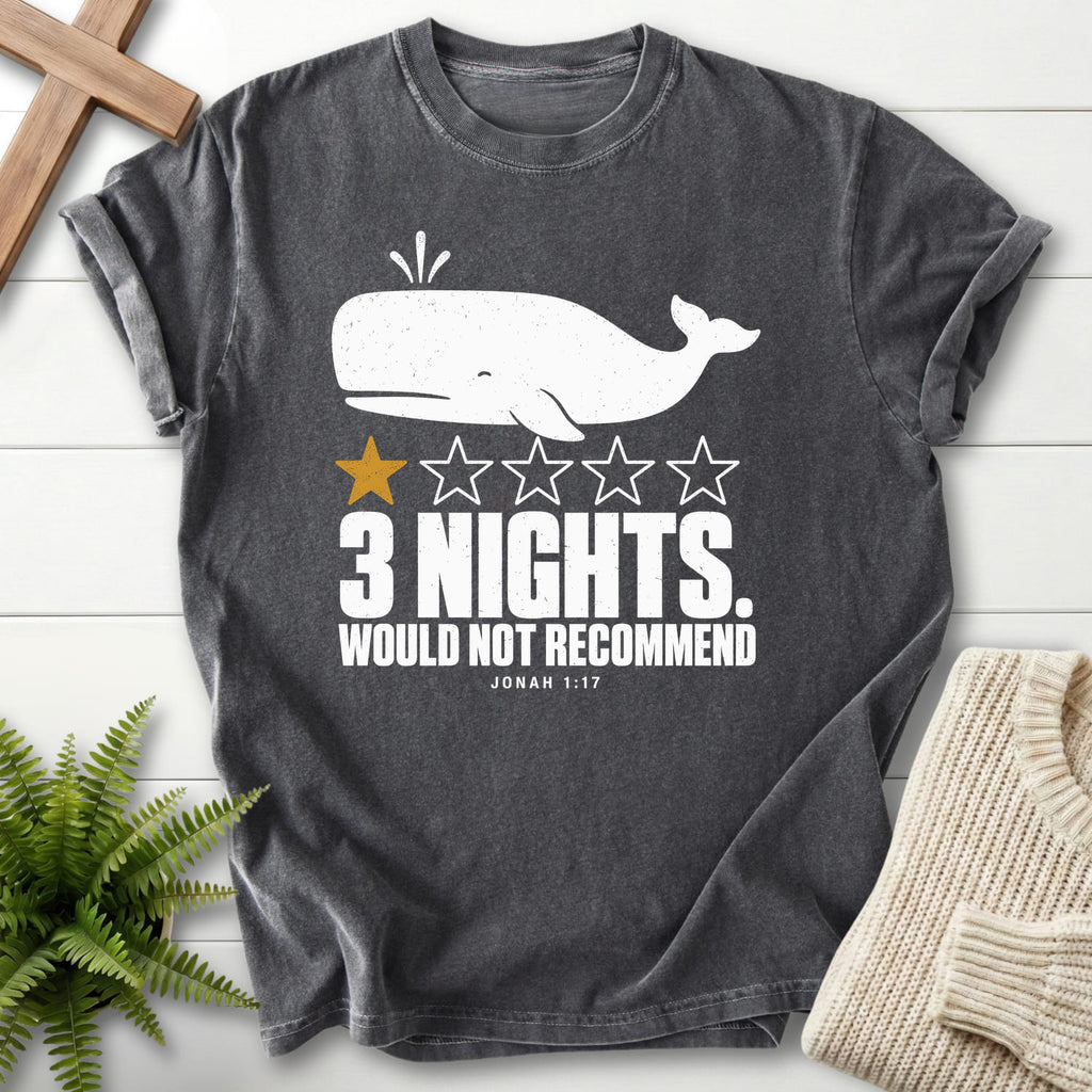 Pepper color option for the 3 Nights Jonah 1 17 Dark tee with minimal whale artwork with "3 Nights Jonah 1 17 Dark T-Shirt" for women's faith apparel.