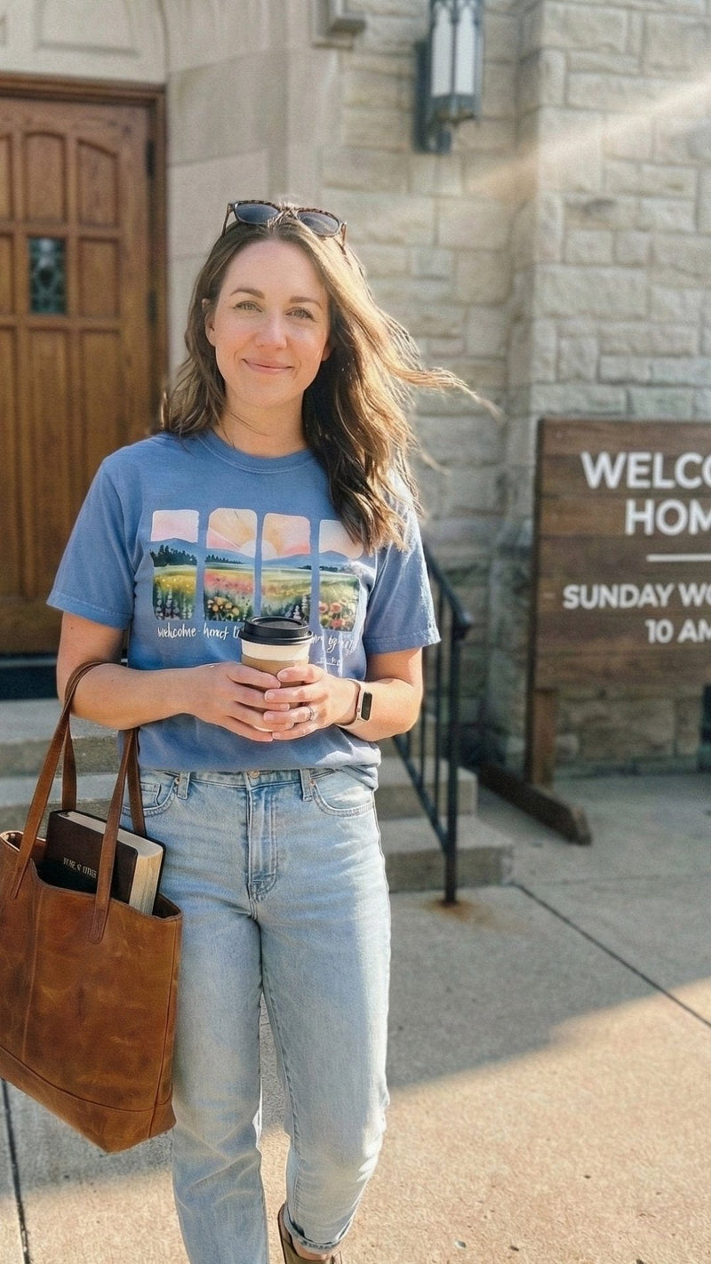 "Perfect Sunday tee. The blue is gorgeous, the fit is relaxed"