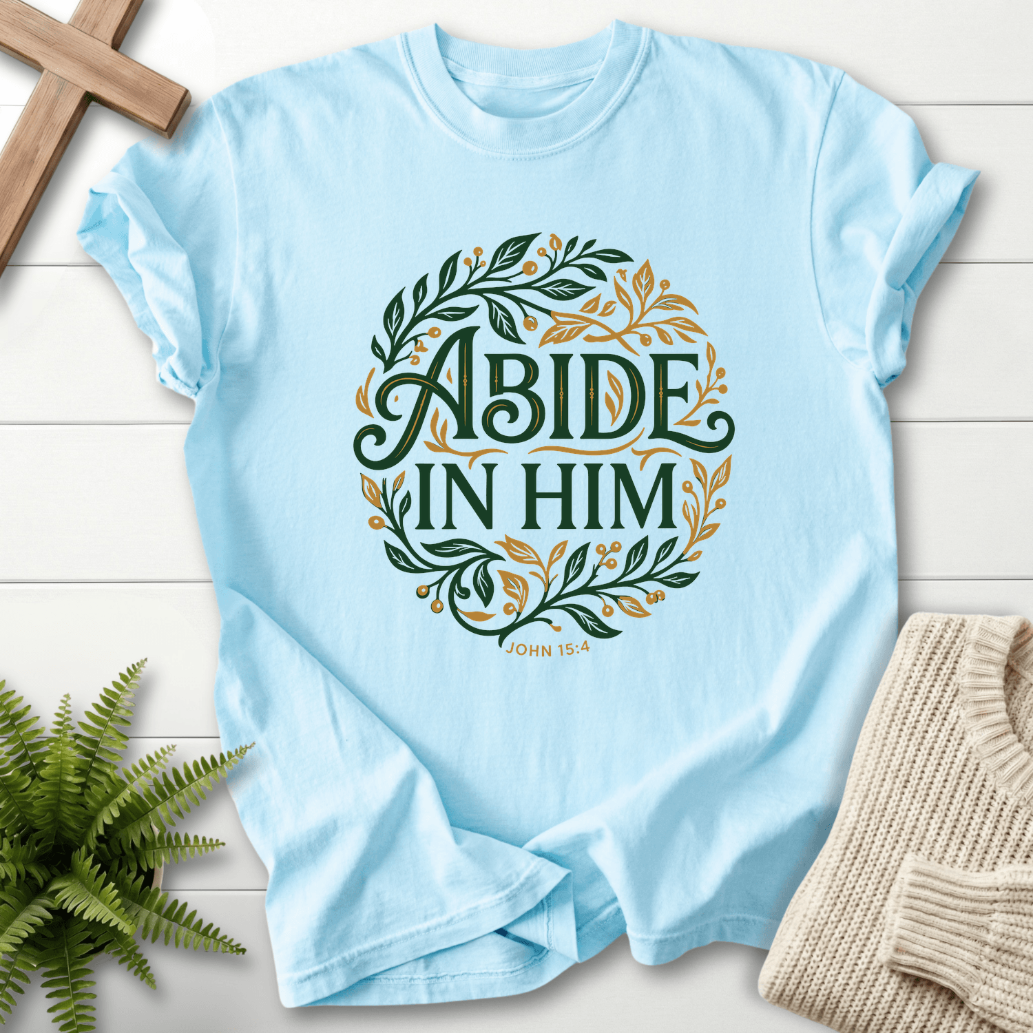 Abide in Him John 15:4 T-Shirt in Chambray | She Wears Faith