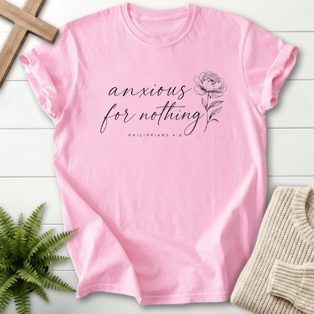 Anxious for Nothing Floral Script T-Shirt in Blossom | She Wears Faith