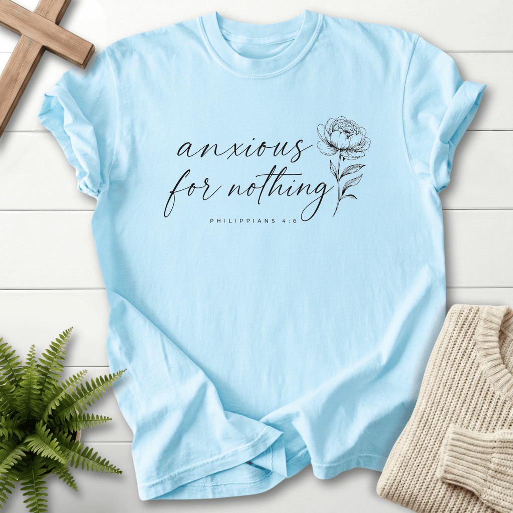 Anxious for Nothing Floral Script T-Shirt in Chambray | She Wears Faith