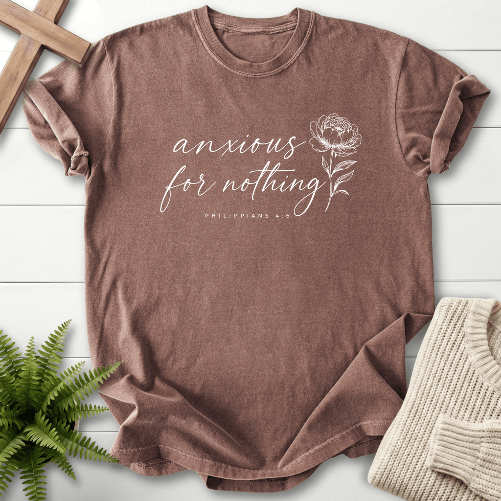 Anxious for Nothing Floral Script T-Shirt in Espresso | She Wears Faith