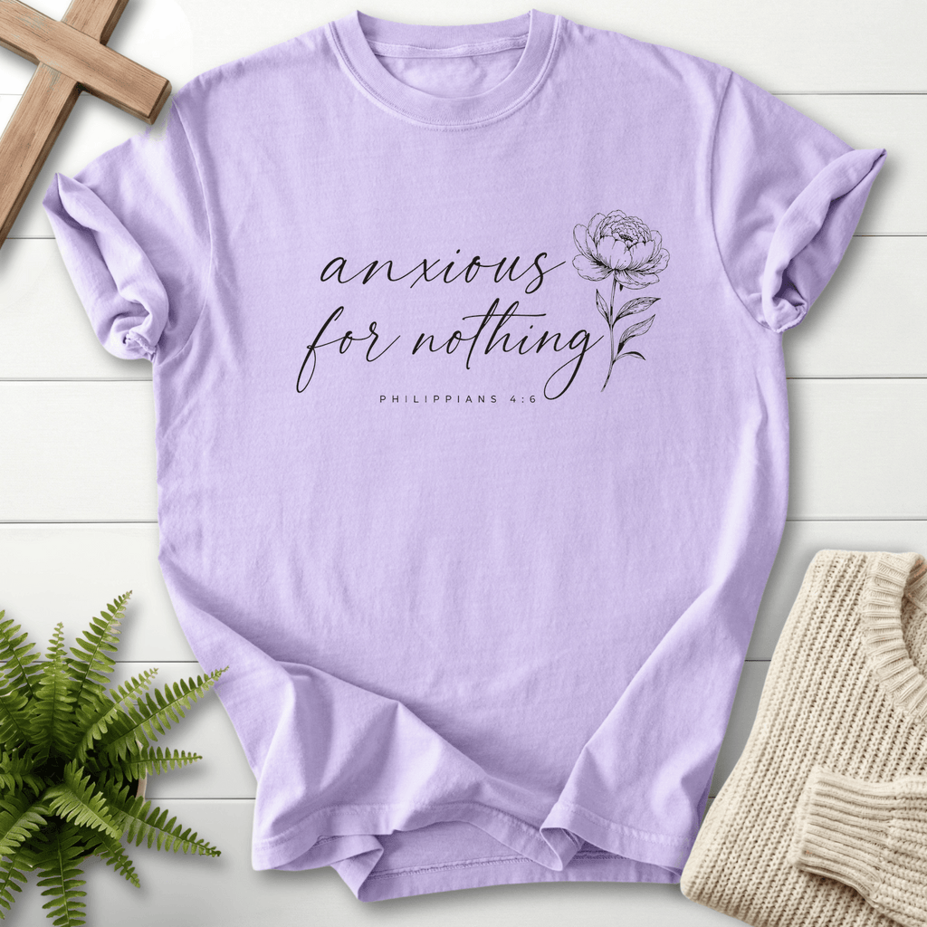 Anxious for Nothing Floral Script T-Shirt in Orchid | She Wears Faith