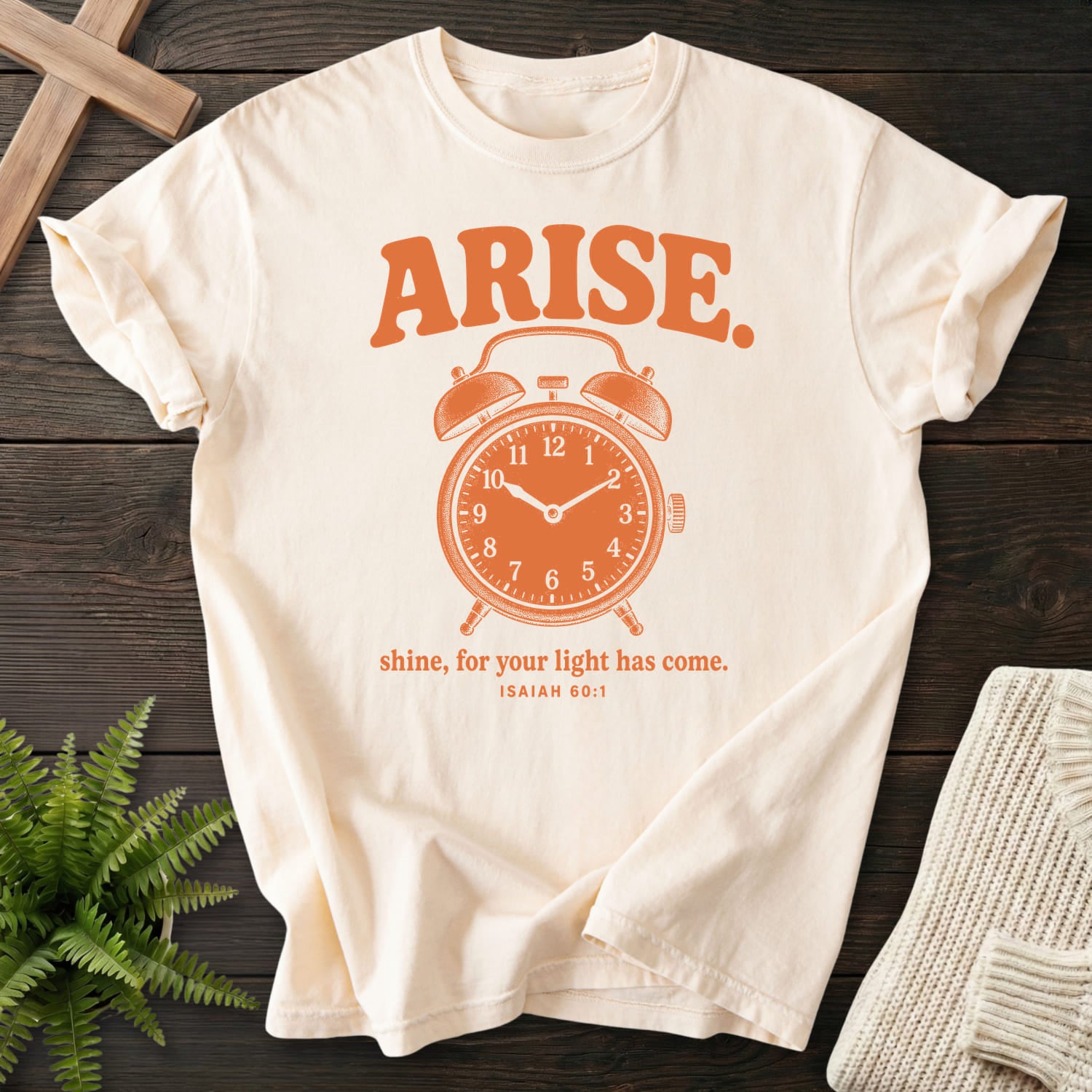 Ivory color option for the Arise and Shine Isaiah 60 1 women's Christian tee with "Arise and Shine Isaiah 60 1 T-Shirt" Isaiah 60:1.