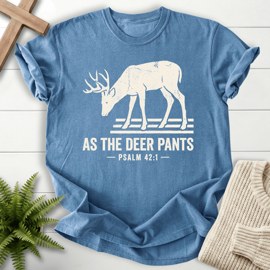 As the Deer Pants Psalm 42 T-Shirt in Blue Jean | She Wears Faith