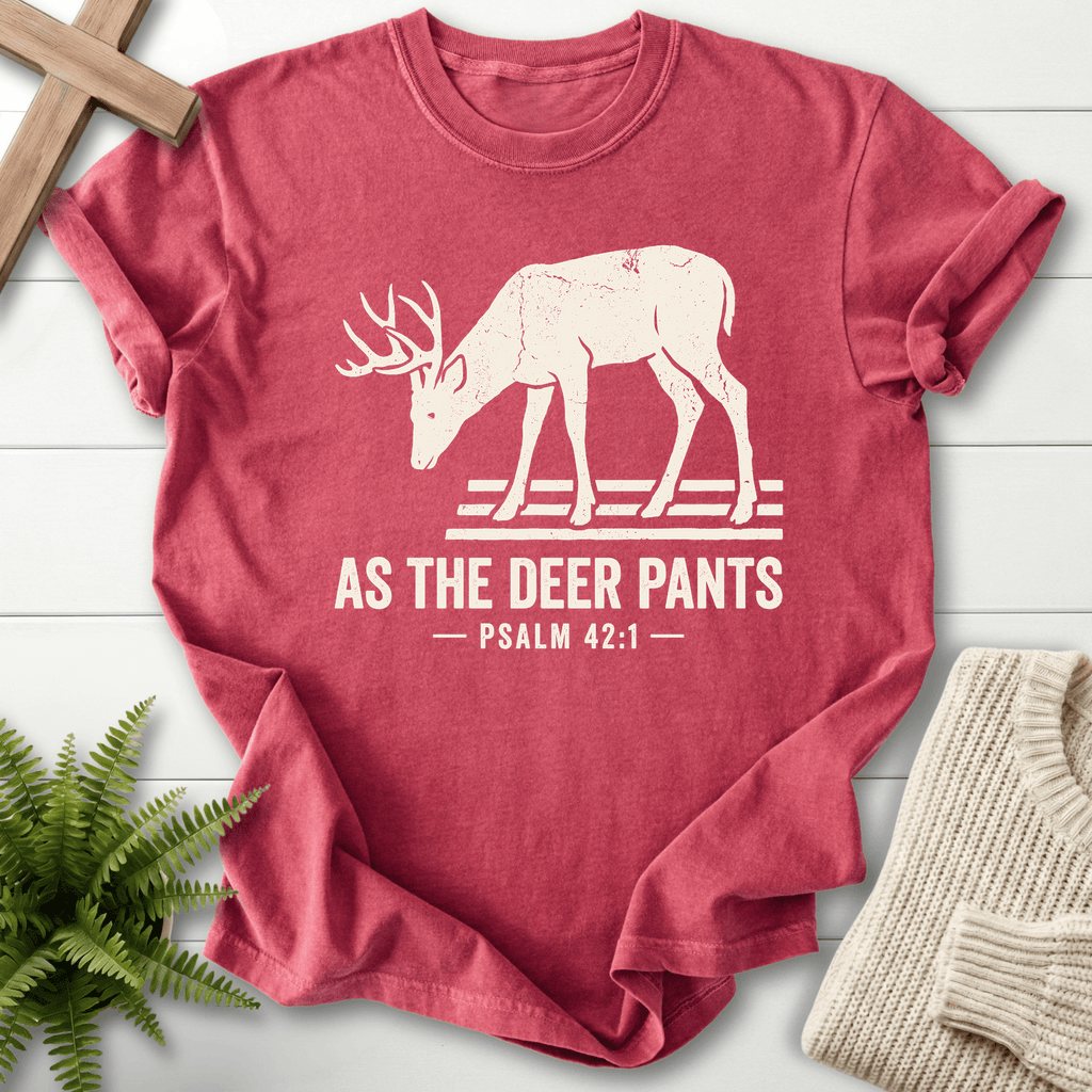 As the Deer Pants Psalm 42 T-Shirt in Crimson | She Wears Faith
