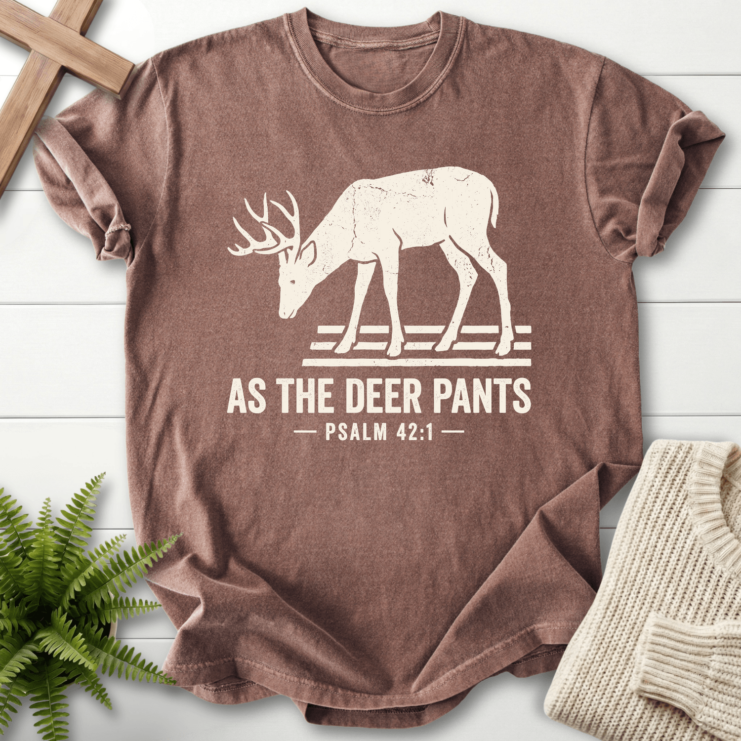 As the Deer Pants Psalm 42 T-Shirt in Espresso | She Wears Faith