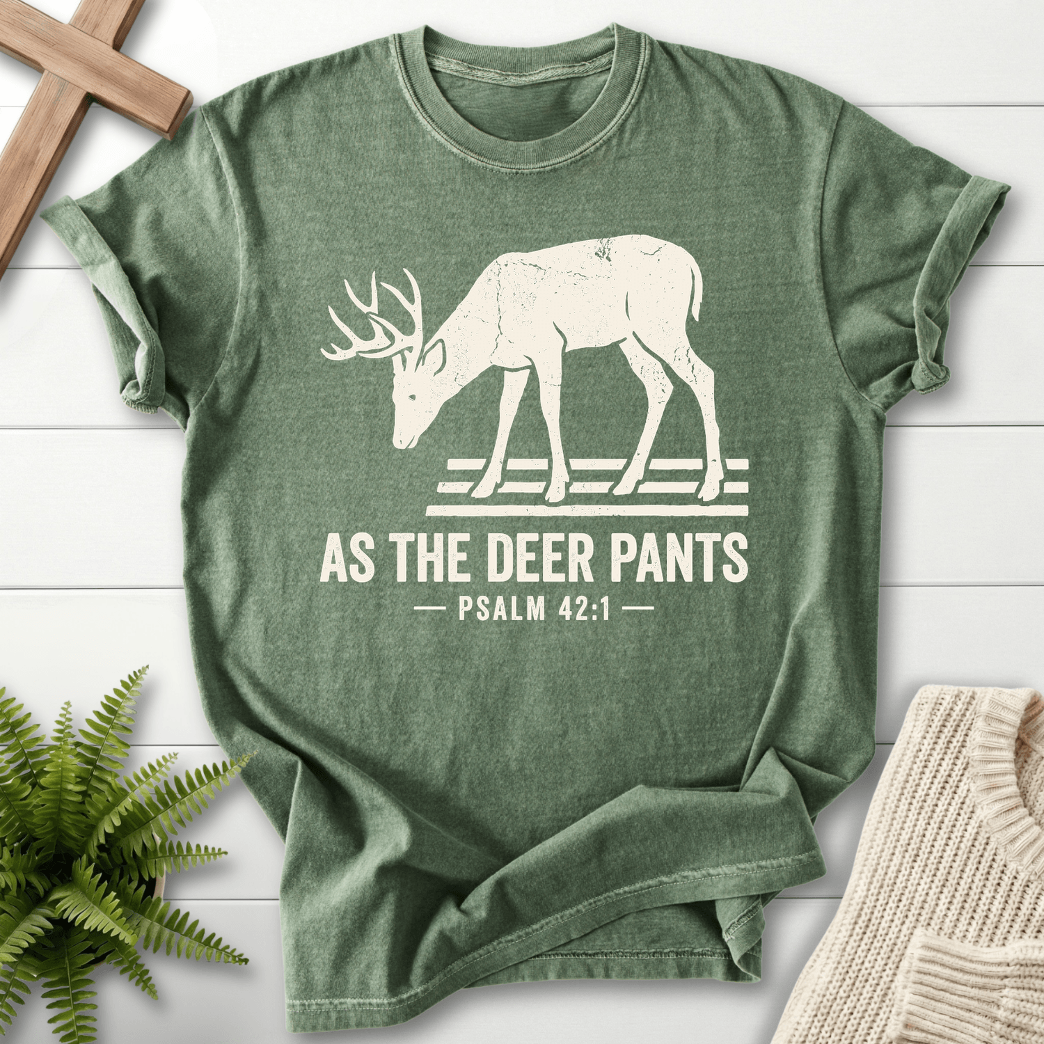 As the Deer Pants Psalm 42 T-Shirt in Moss | She Wears Faith