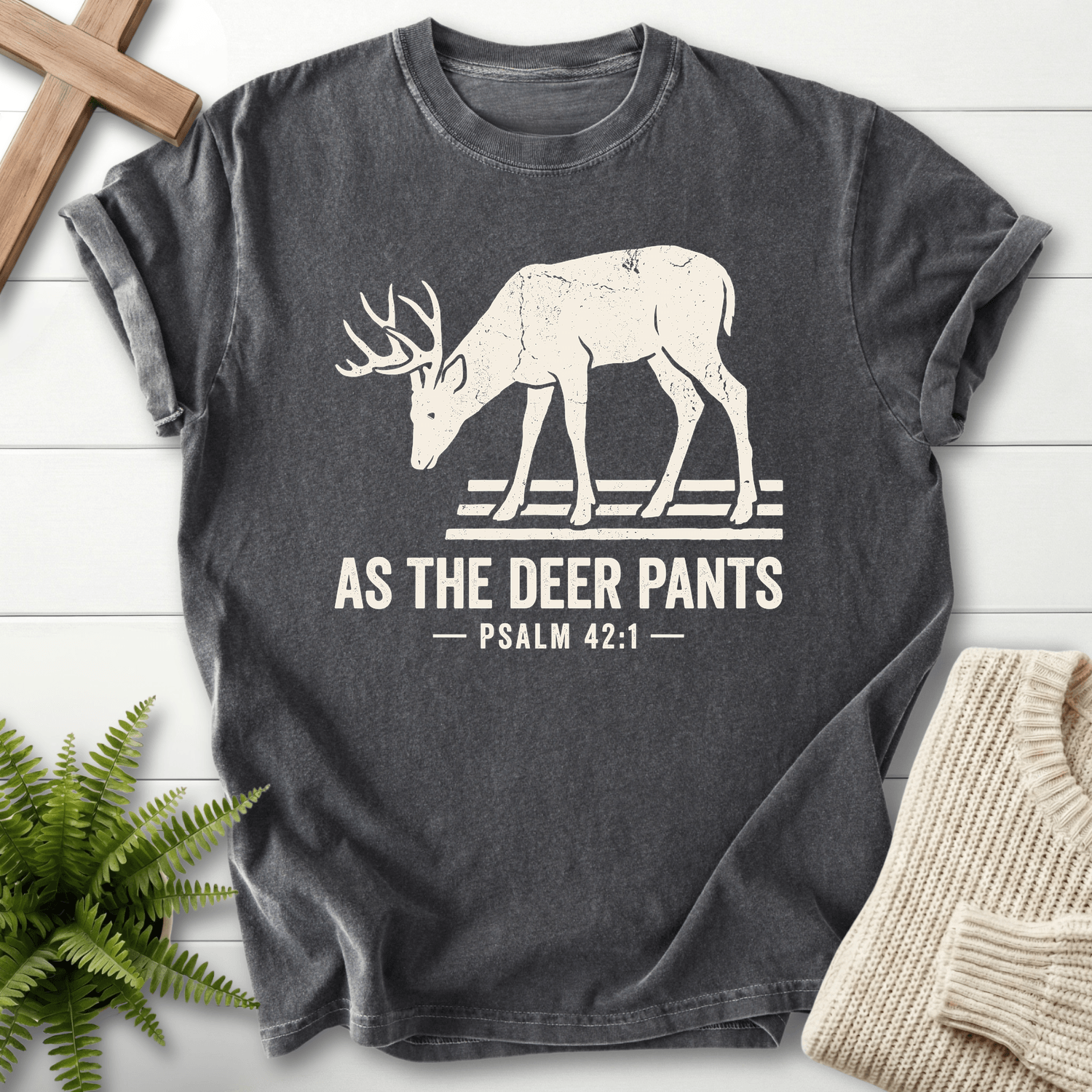 As the Deer Pants Psalm 42 T-Shirt in Pepper | She Wears Faith