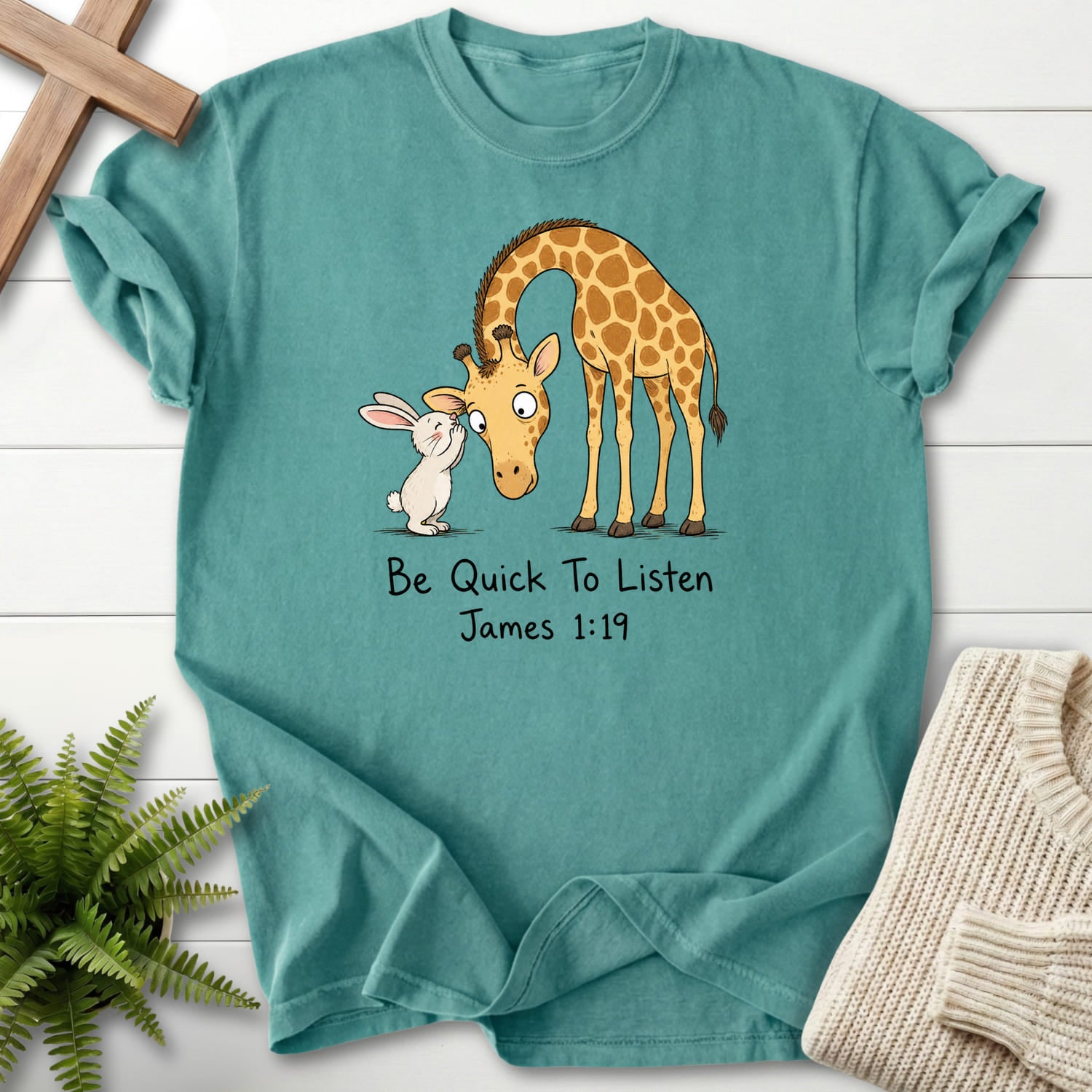 Chalky Mint color option for the Be Quick To Listen James 1 19 garment-dyed Christian tee with "Be Quick To Listen James 1:19 T-Shirt" James 1:19.