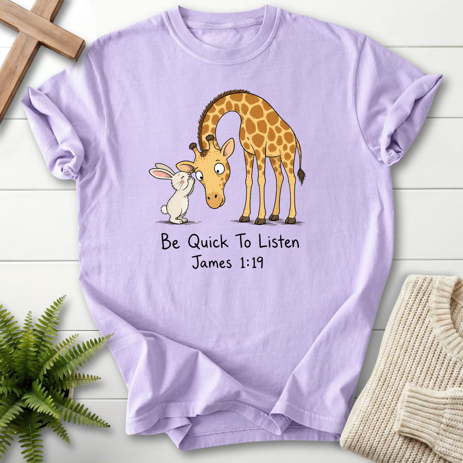 Orchid color option for the Be Quick To Listen James 1 19 faith-inspired shirt with "Be Quick To Listen James 1:19 T-Shirt" James 1:19.