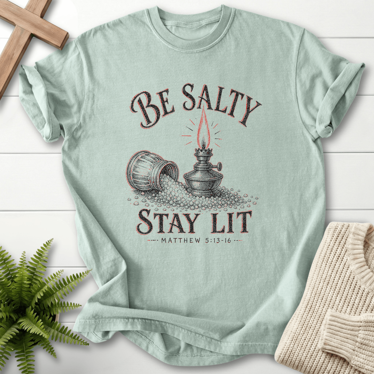 Be Salty Vintage Lamp Matt 5 13 16 Graphic T-Shirt in Bay | She Wears Faith