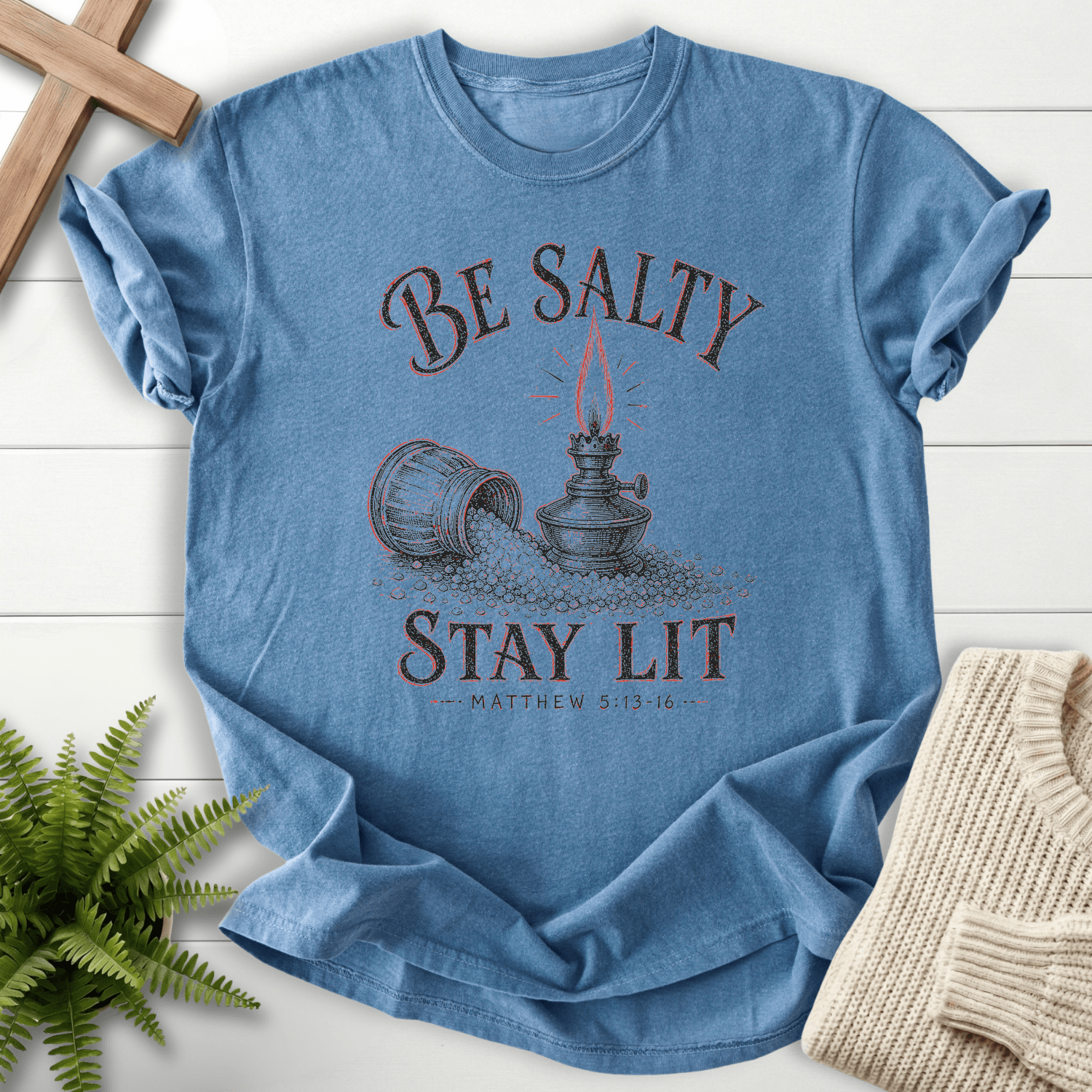 Be Salty Vintage Lamp Matt 5 13 16 Graphic T-Shirt in Blue Jean | She Wears Faith