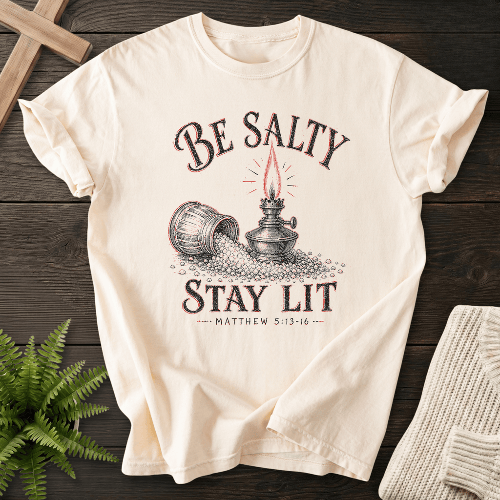Be Salty Vintage Lamp Matt 5 13 16 Graphic T-Shirt in Ivory | She Wears Faith