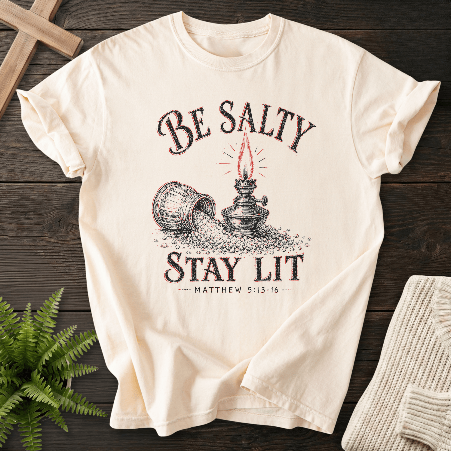 Be Salty Vintage Lamp Matt 5 13 16 Graphic T-Shirt in Ivory | She Wears Faith