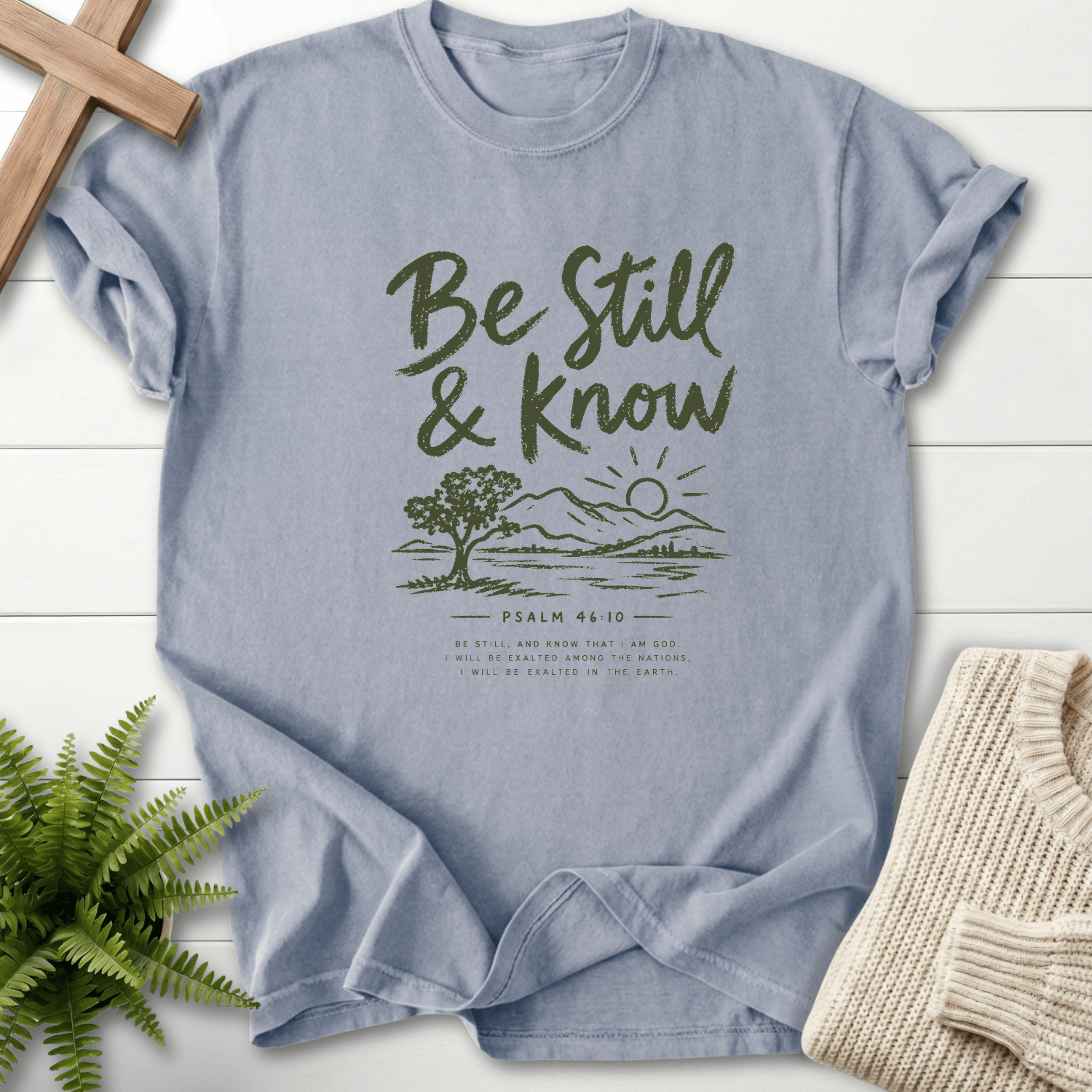 Be Sill and Know Psalm 46:10 T-Shirt in Granite | She Wears Faith