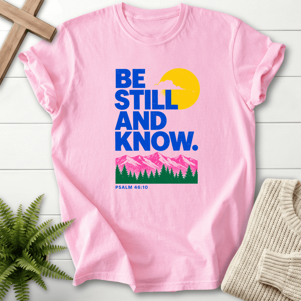 Be Still and Know Psalm 46:10 Risograph Graphic T-Shirt in Blossom | She Wears Faith