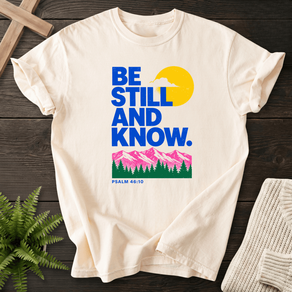 Be Still and Know Psalm 46:10 Risograph Graphic T-Shirt in Ivory | She Wears Faith
