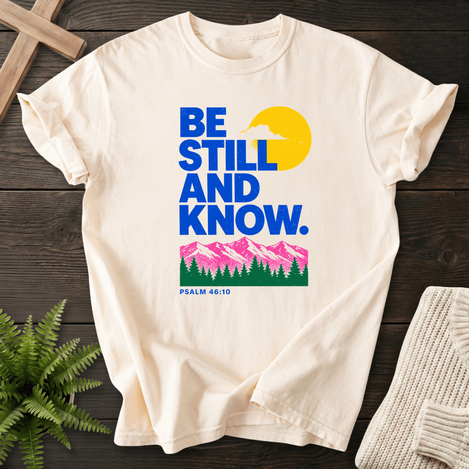 Be Still and Know Psalm 46:10 Risograph Graphic T-Shirt in Ivory | She Wears Faith