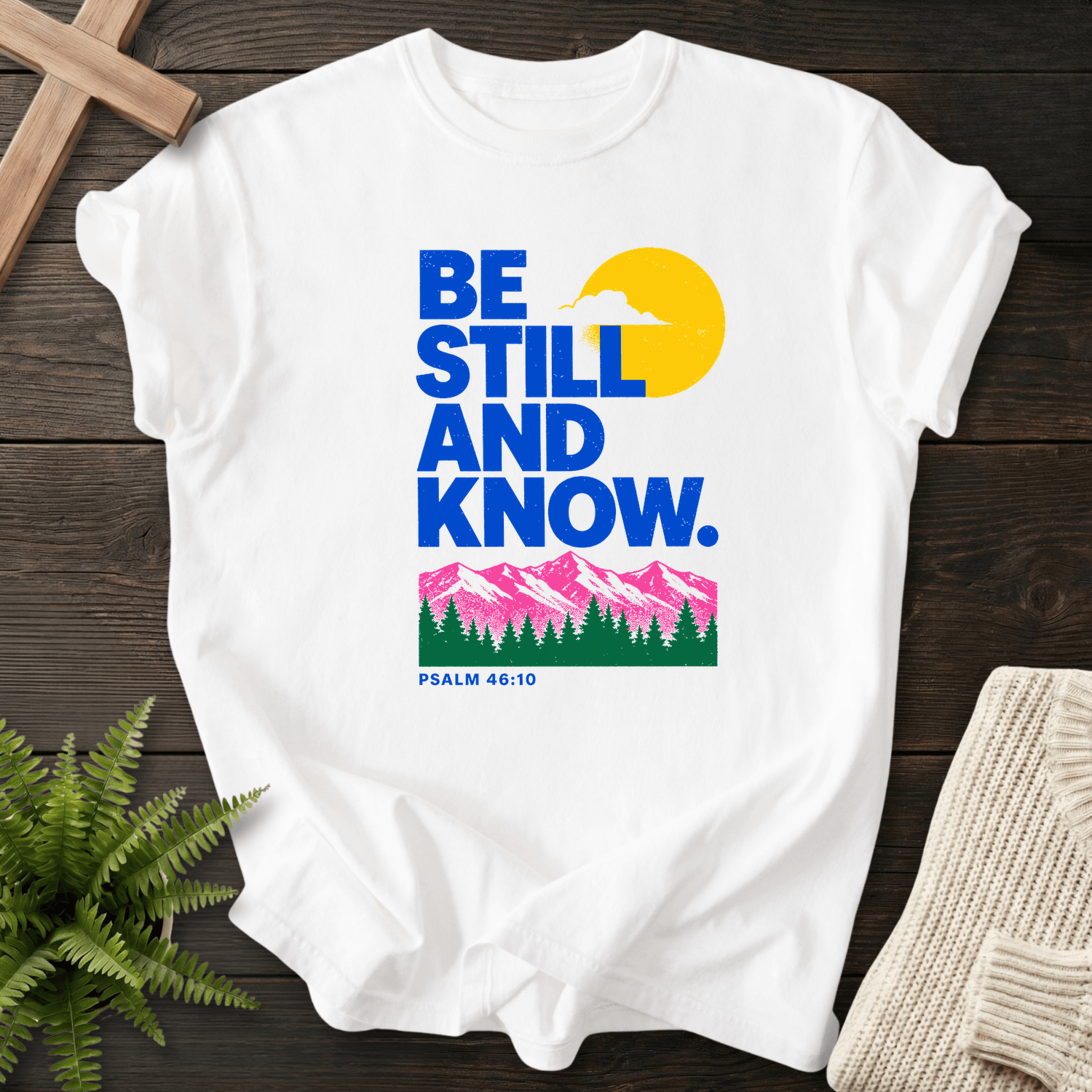 Be Still and Know Psalm 46:10 Risograph Graphic T-Shirt in White | She Wears Faith