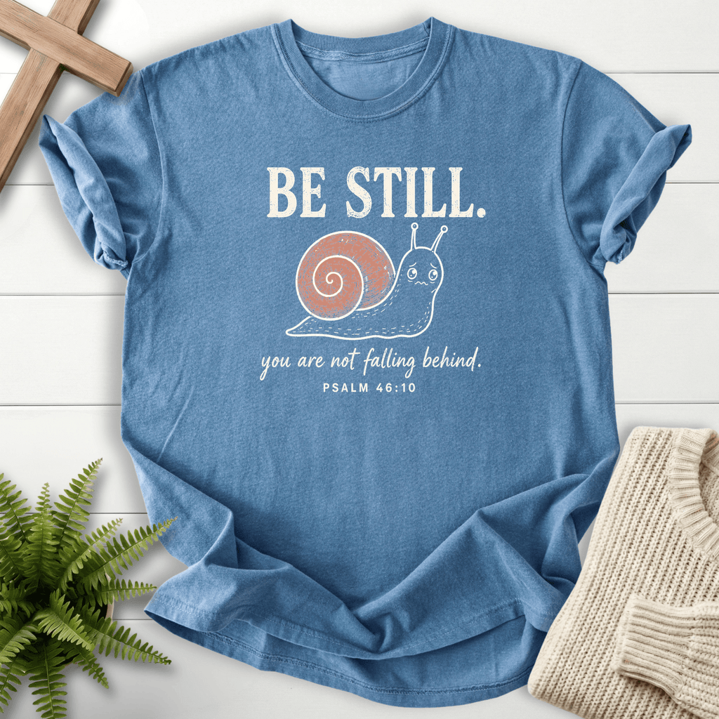 Be Still Snail Ps 46 10 T-Shirt in Blue Jean | She Wears Faith