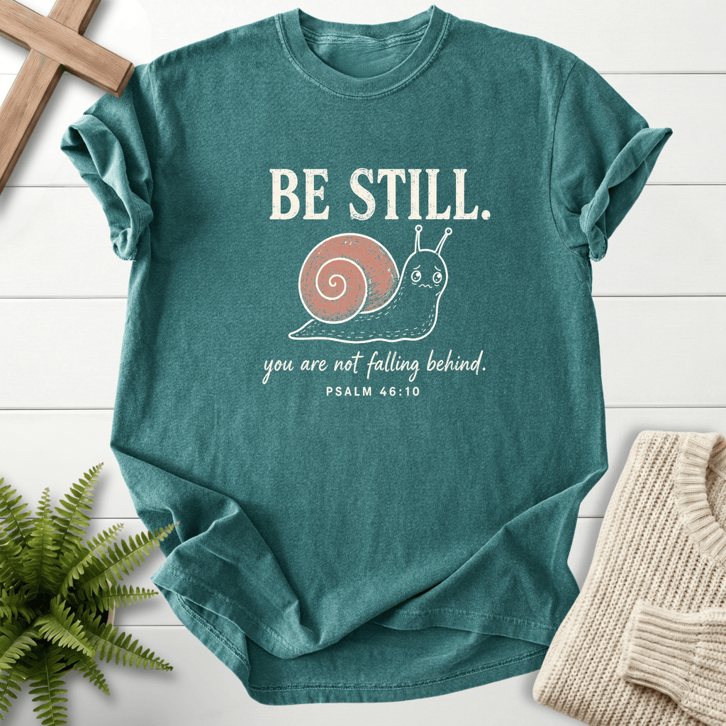 Be Still Snail Ps 46 10 T-Shirt in Blue Spruce | She Wears Faith
