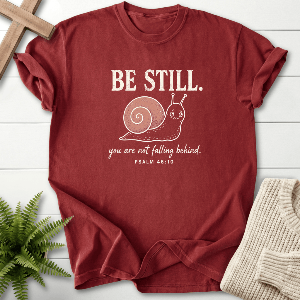 Be Still Snail Ps 46 10 T-Shirt in Brick | She Wears Faith