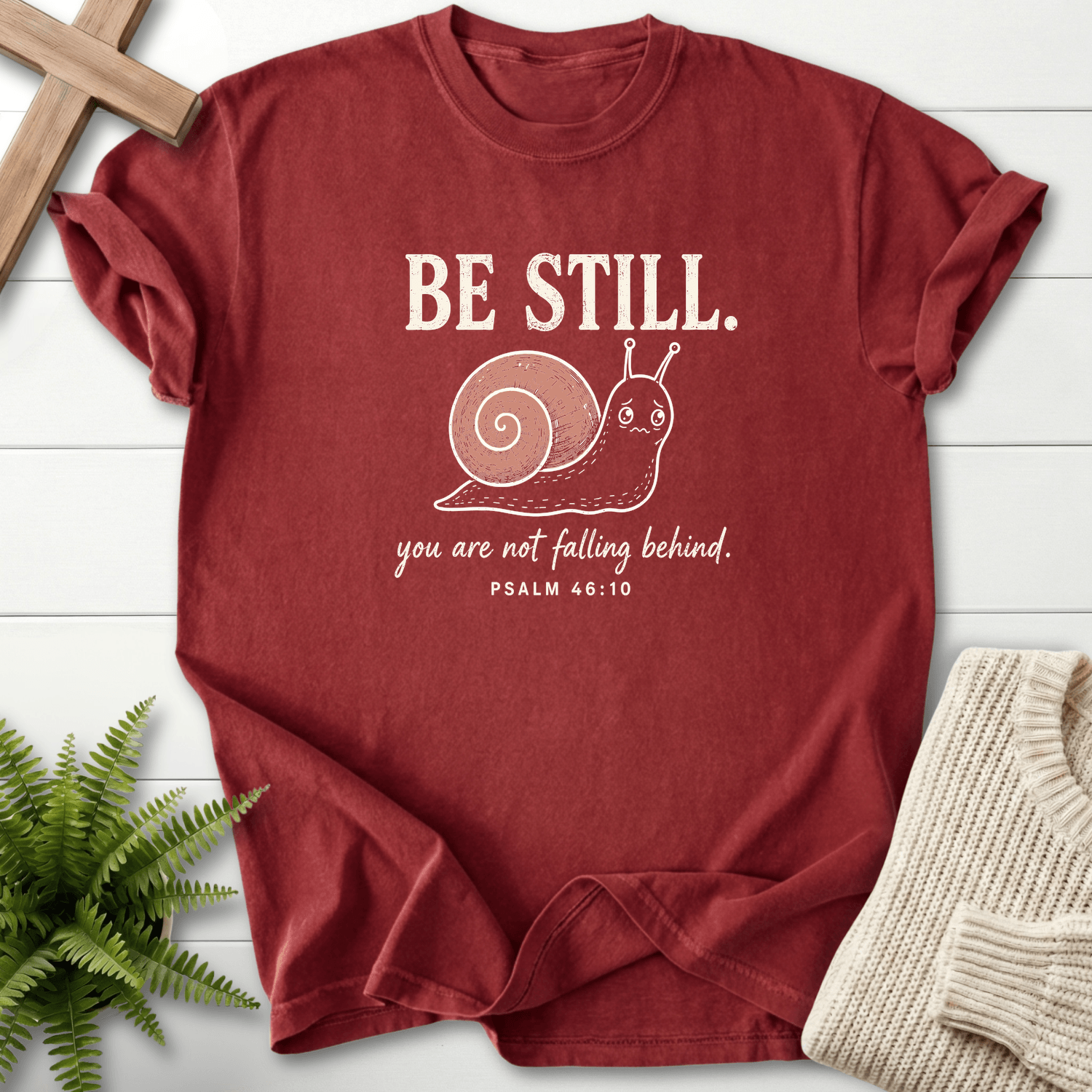 Be Still Snail Ps 46 10 T-Shirt in Brick | She Wears Faith