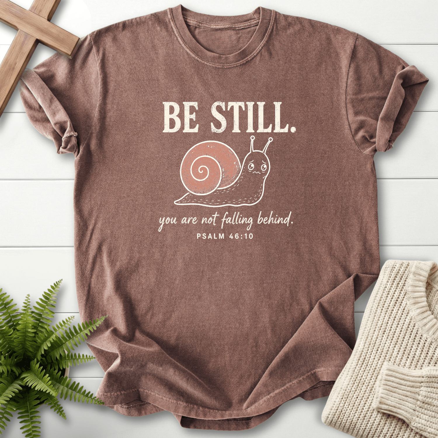 Be Still Snail Ps 46 10 T-Shirt in Espresso | She Wears Faith