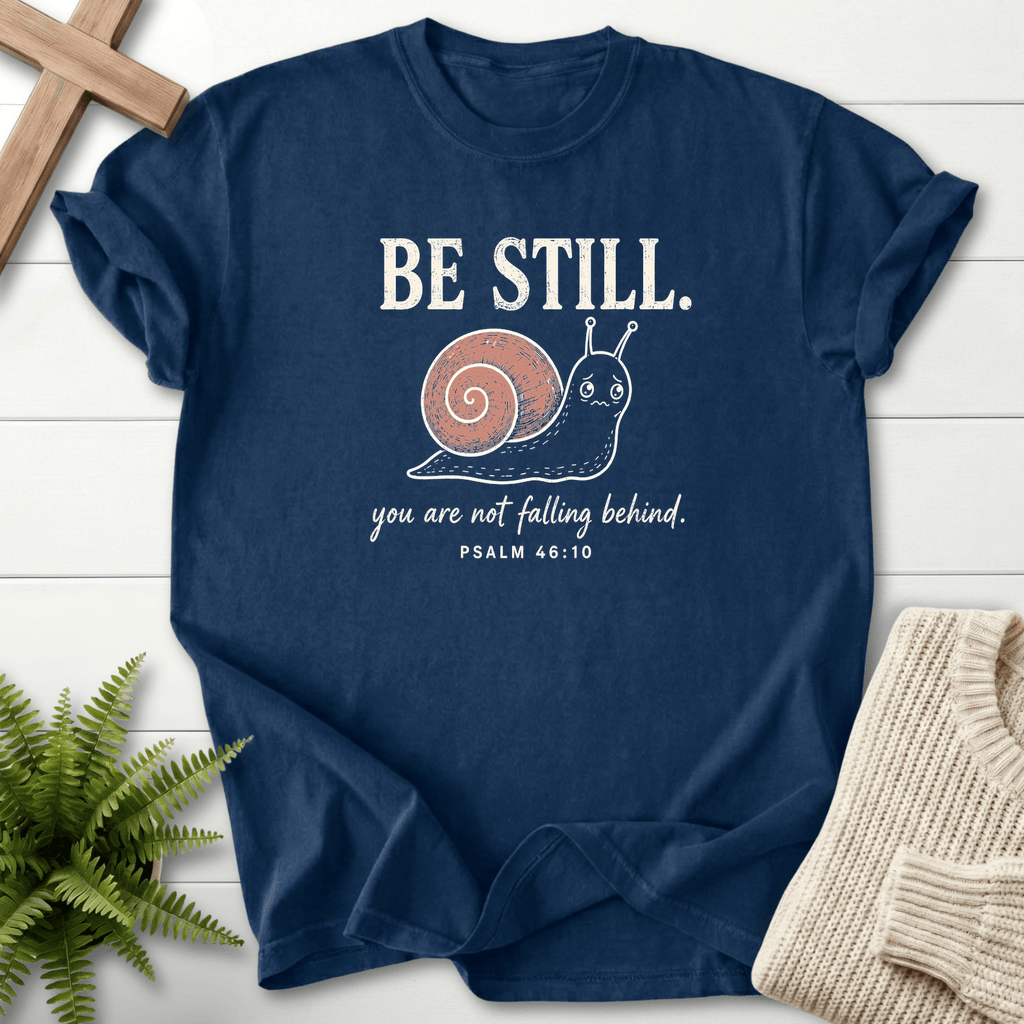 Be Still Snail Ps 46 10 T-Shirt in Navy | She Wears Faith