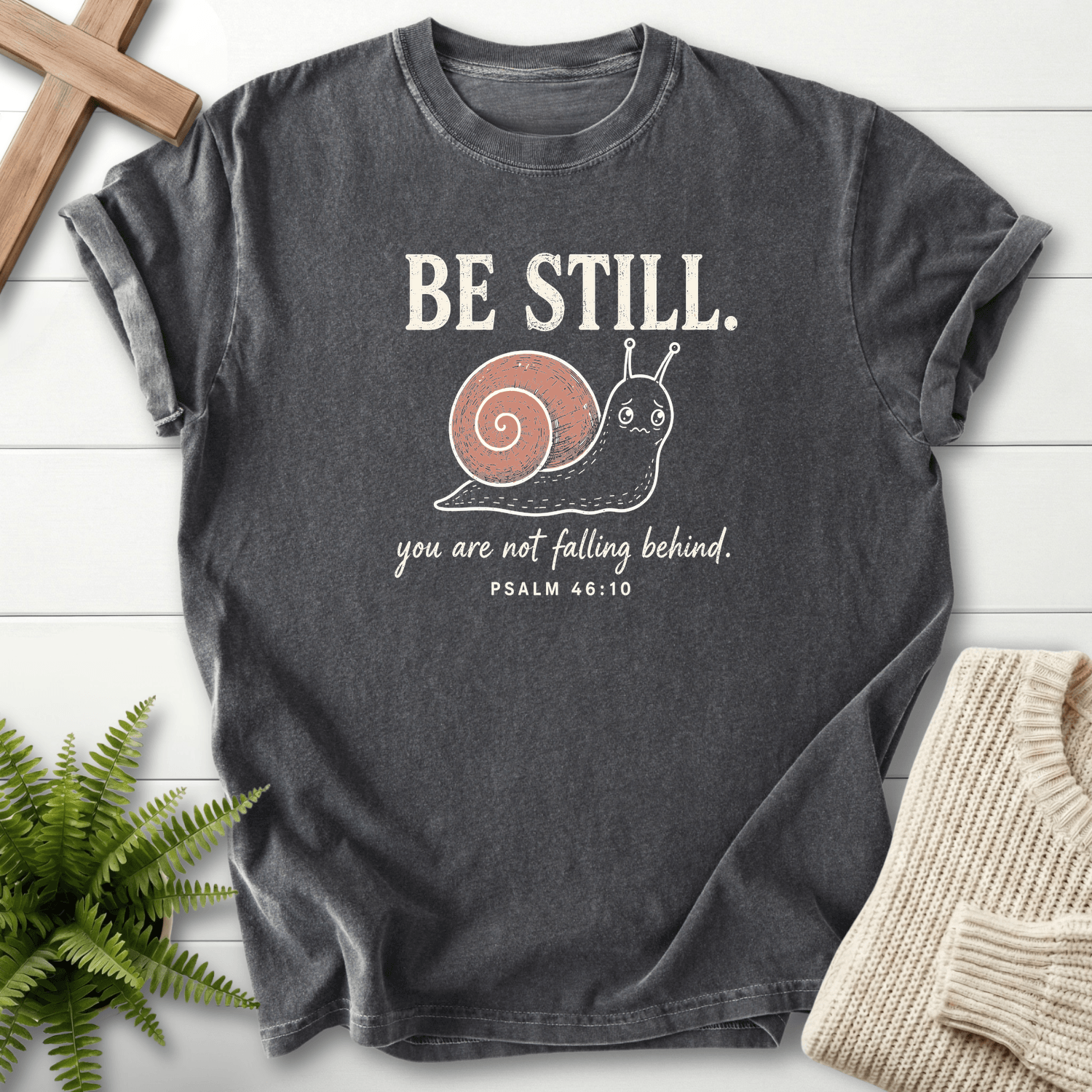 Be Still Snail Ps 46 10 T-Shirt in Pepper | She Wears Faith