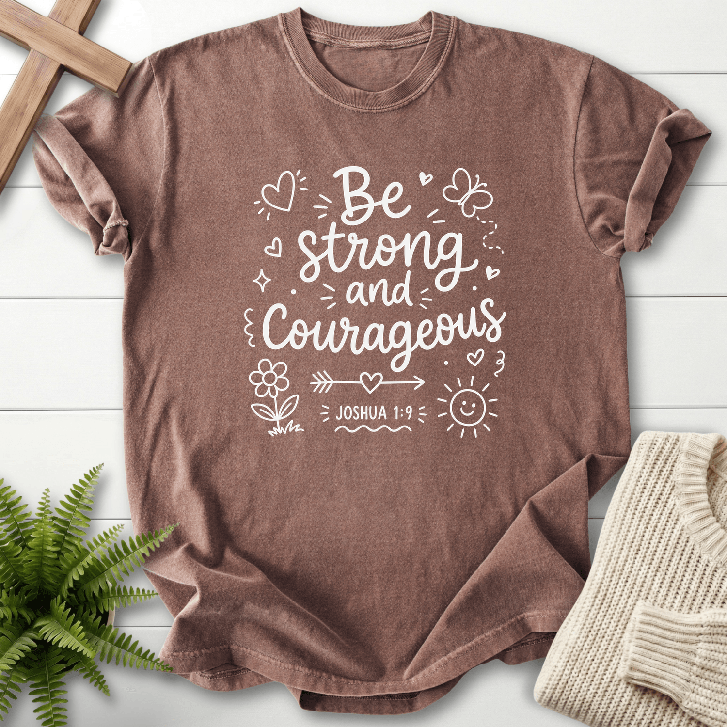 Be Strong and Courageous Joshua 1:9 T-Shirt in Espresso | She Wears Faith