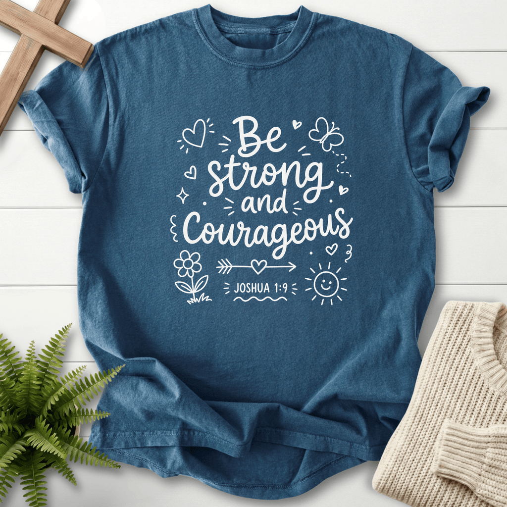 Be Strong and Courageous Joshua 1:9 T-Shirt in Midnight | She Wears Faith
