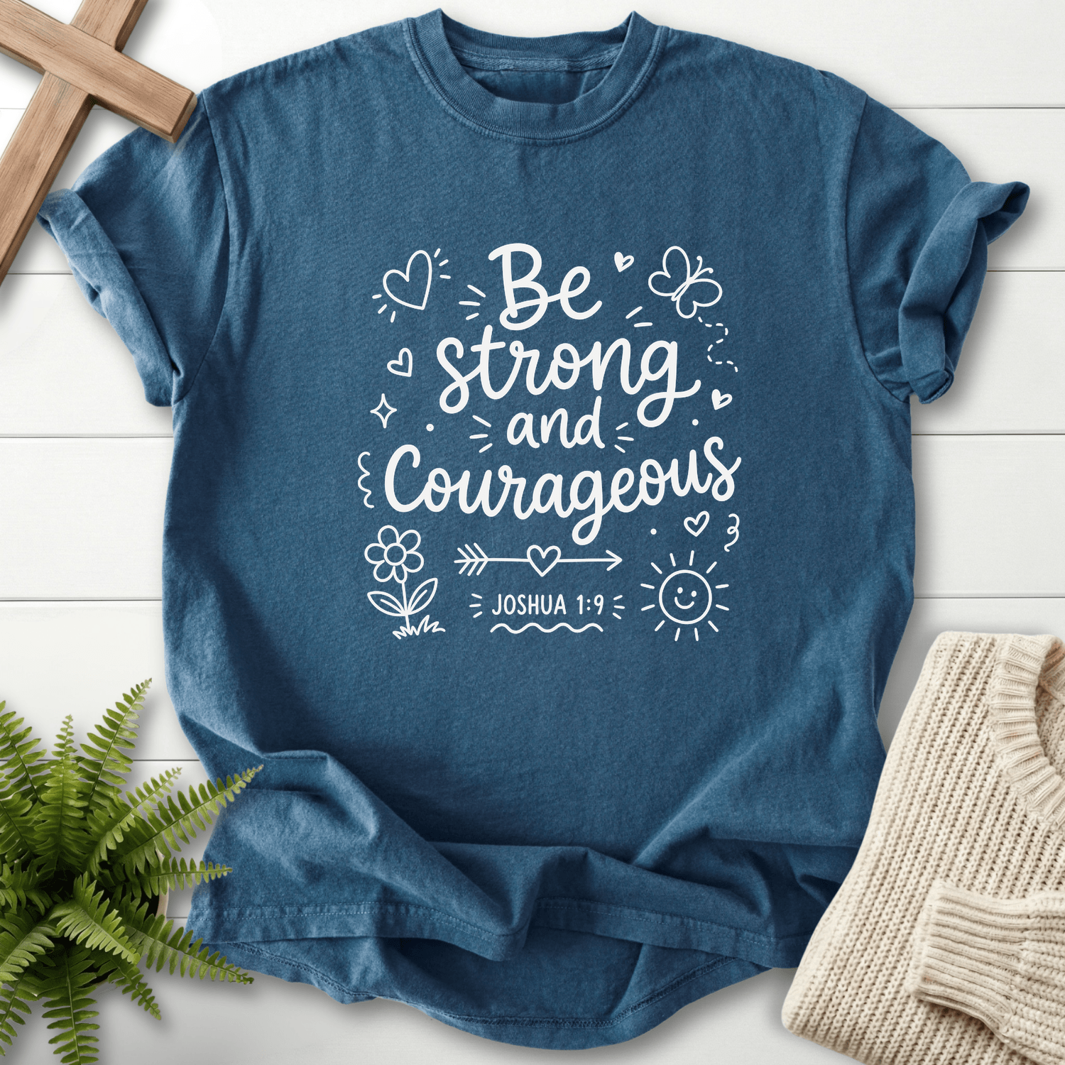 Be Strong and Courageous Joshua 1:9 T-Shirt in Midnight | She Wears Faith