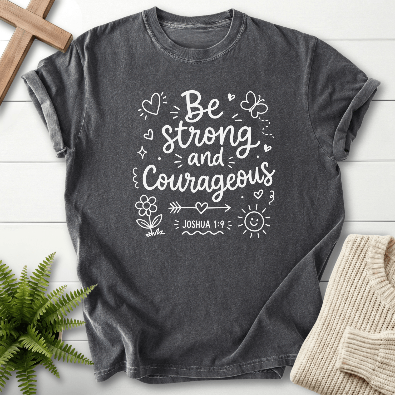 Be Strong and Courageous Joshua 1:9 T-Shirt in Pepper | She Wears Faith