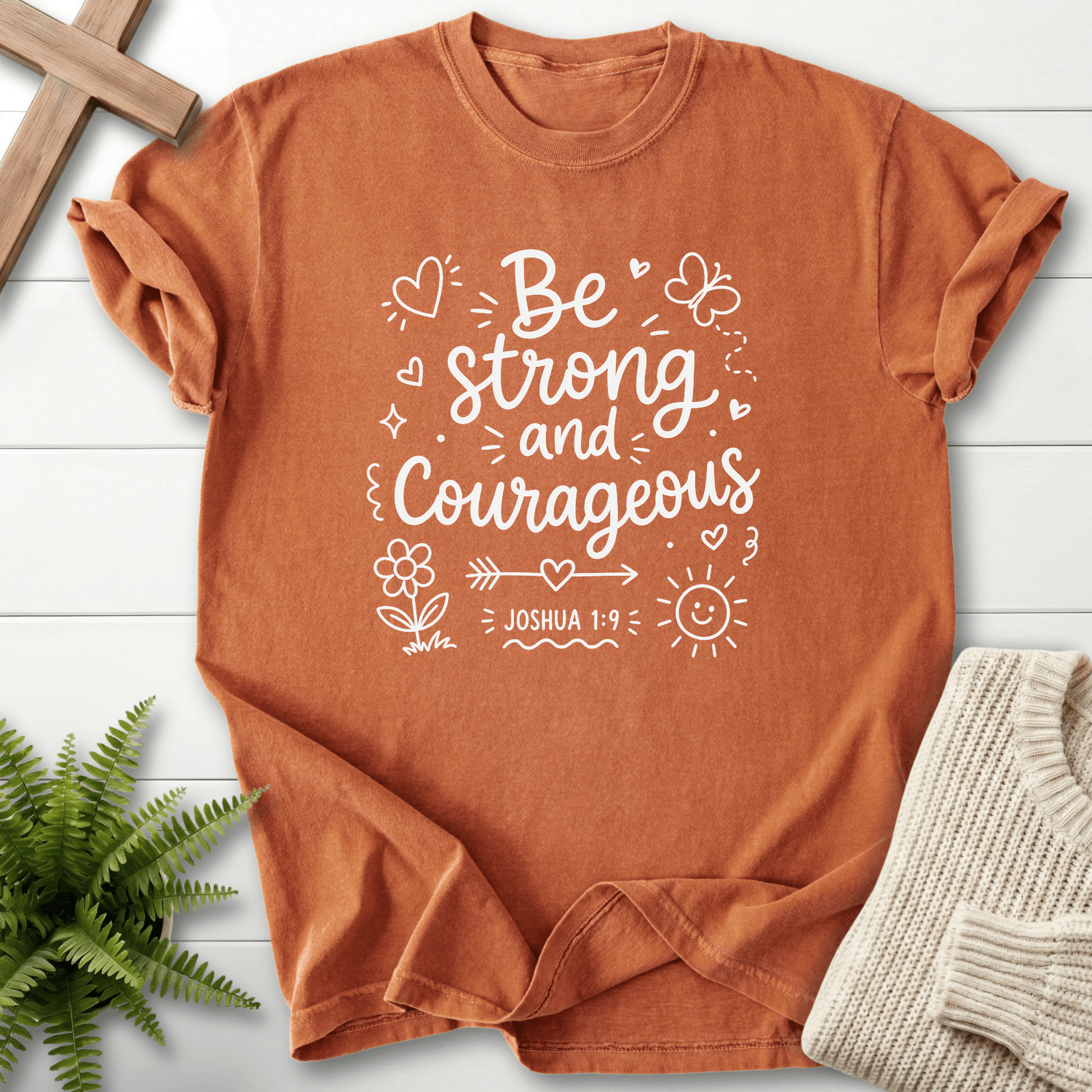 Be Strong and Courageous Joshua 1:9 T-Shirt in Yam | She Wears Faith