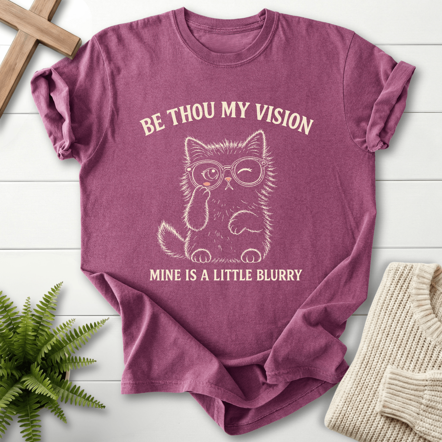 Be Thou My Vision Cat T-Shirt in Berry | She Wears Faith