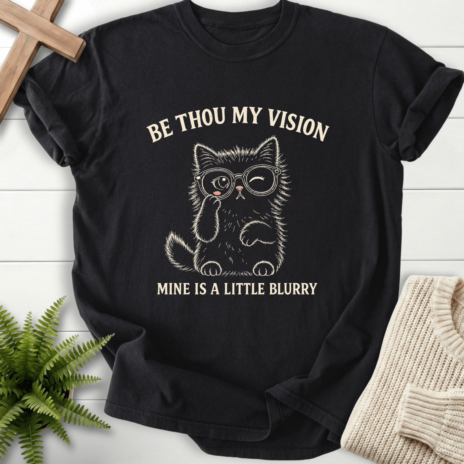 Be Thou My Vision Cat T-Shirt in Black | She Wears Faith