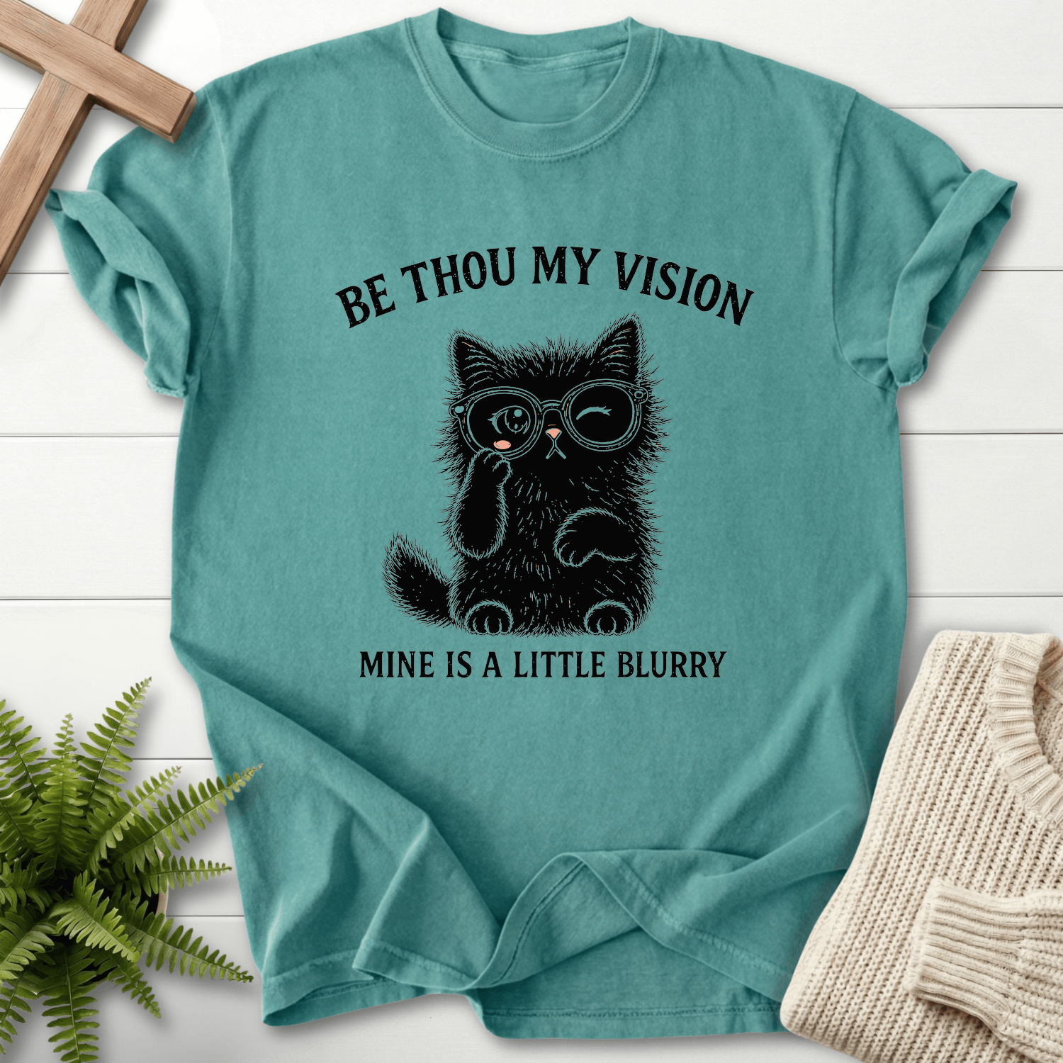 Be Thou My Vision Cat T-Shirt in Chalky Mint | She Wears Faith