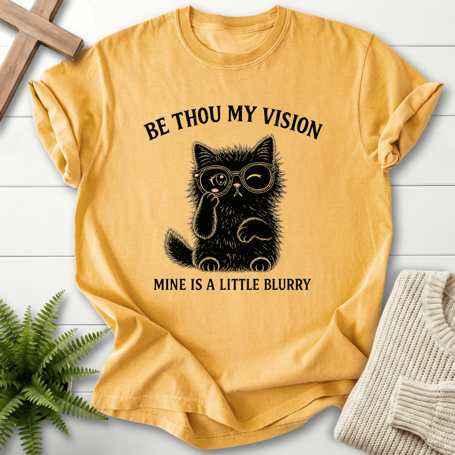 Be Thou My Vision Cat T-Shirt in Mustard | She Wears Faith
