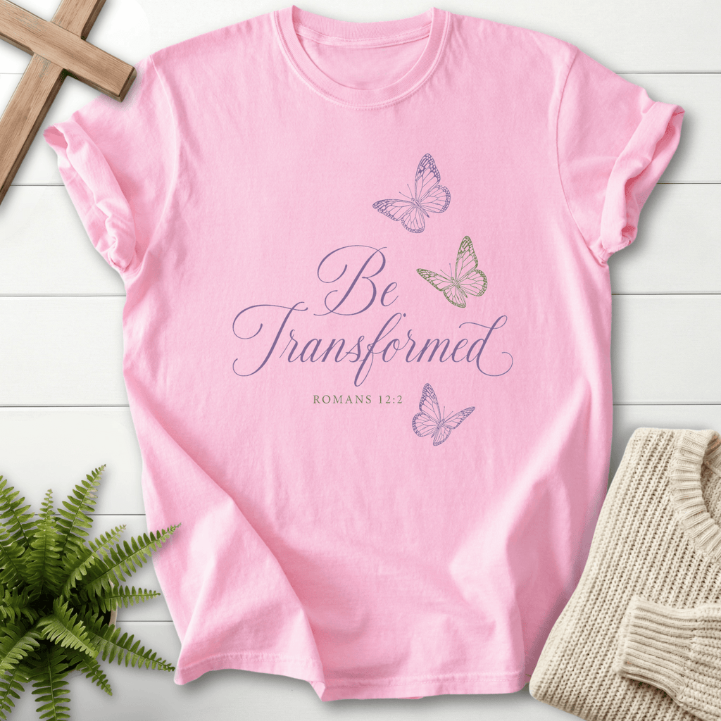 Be Transformed Romans 12 2 T-Shirt in Blossom | She Wears Faith
