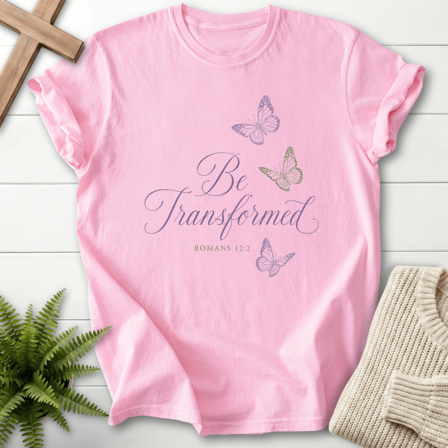 Be Transformed Romans 12 2 T-Shirt in Blossom | She Wears Faith