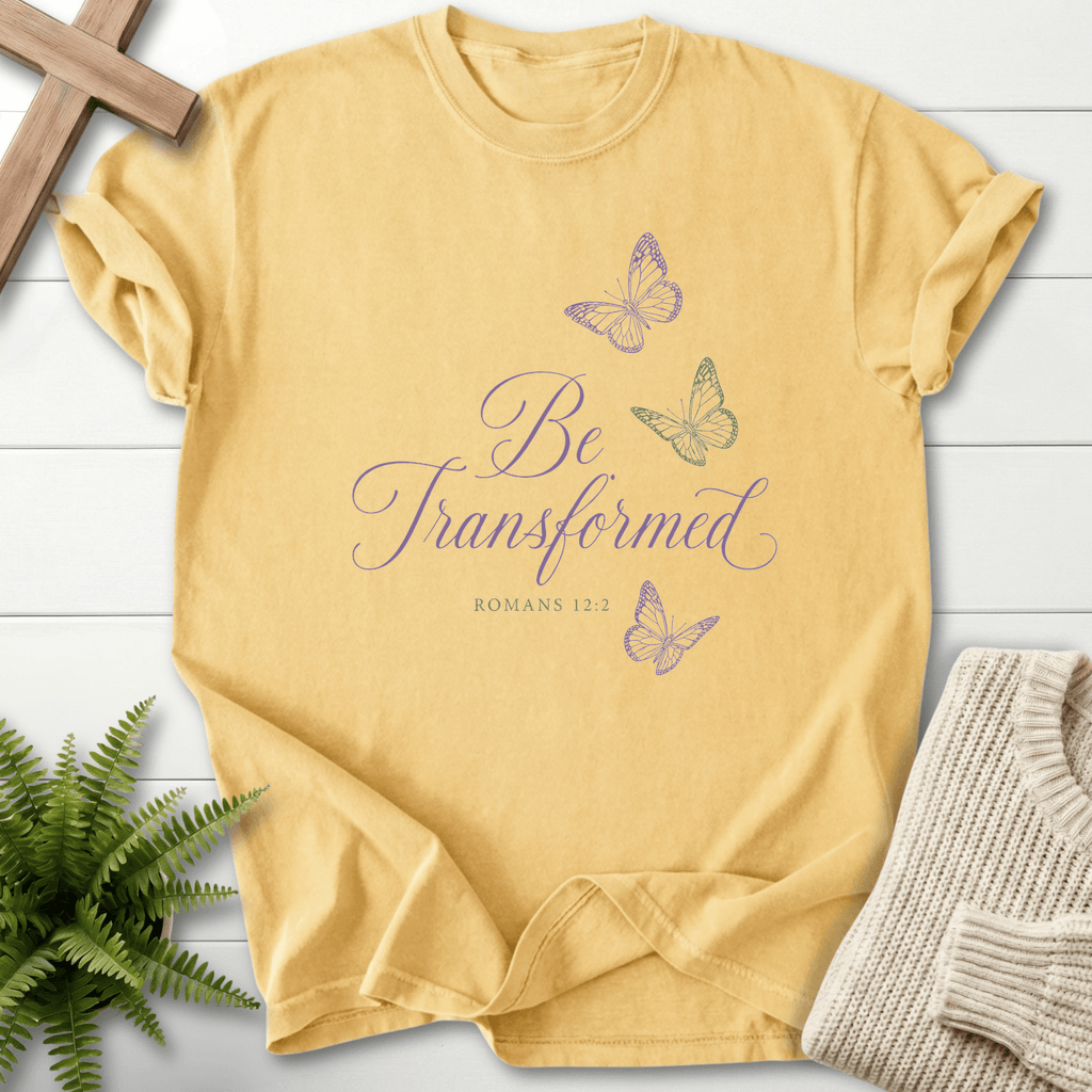 Be Transformed Romans 12 2 T-Shirt in Butter | She Wears Faith