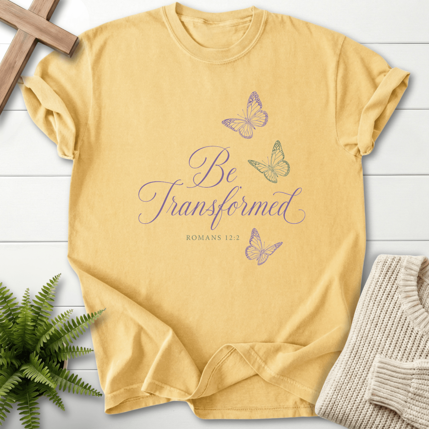Be Transformed Romans 12 2 T-Shirt in Butter | She Wears Faith
