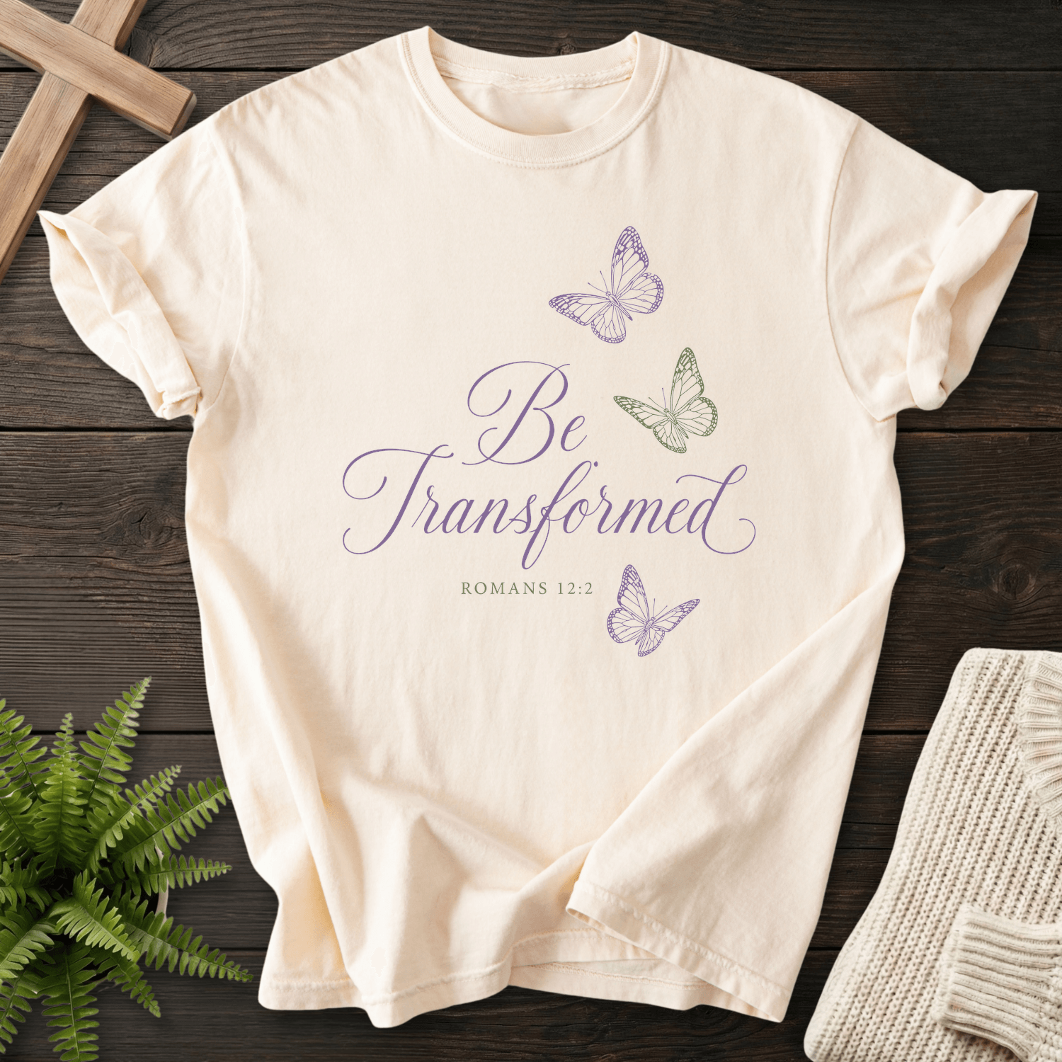 Be Transformed Romans 12 2 T-Shirt in Ivory | She Wears Faith