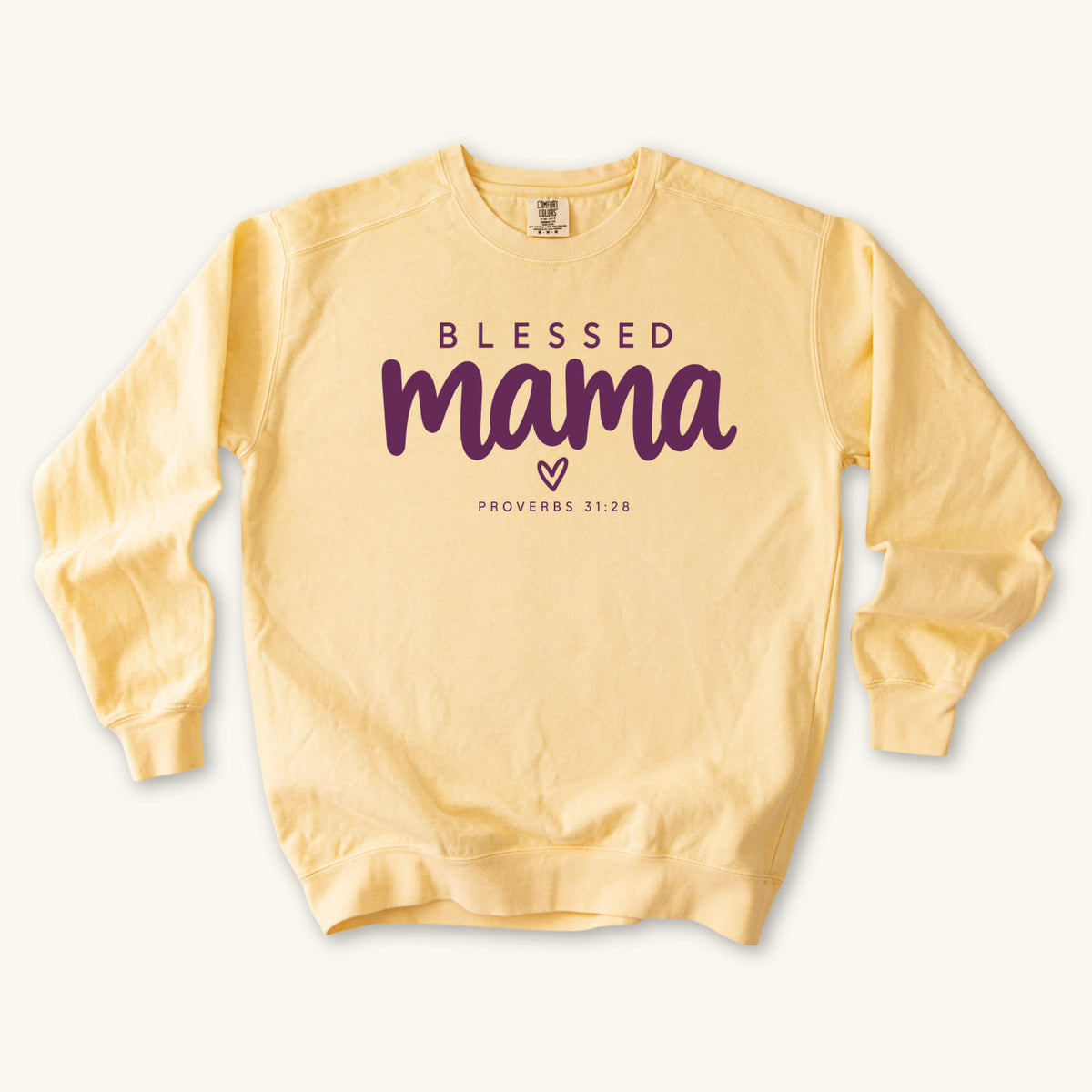 Butter Blessed Mama Minimalist Heart sweatshirt flat lay mockup, Proverbs 31:28 Christian apparel for women