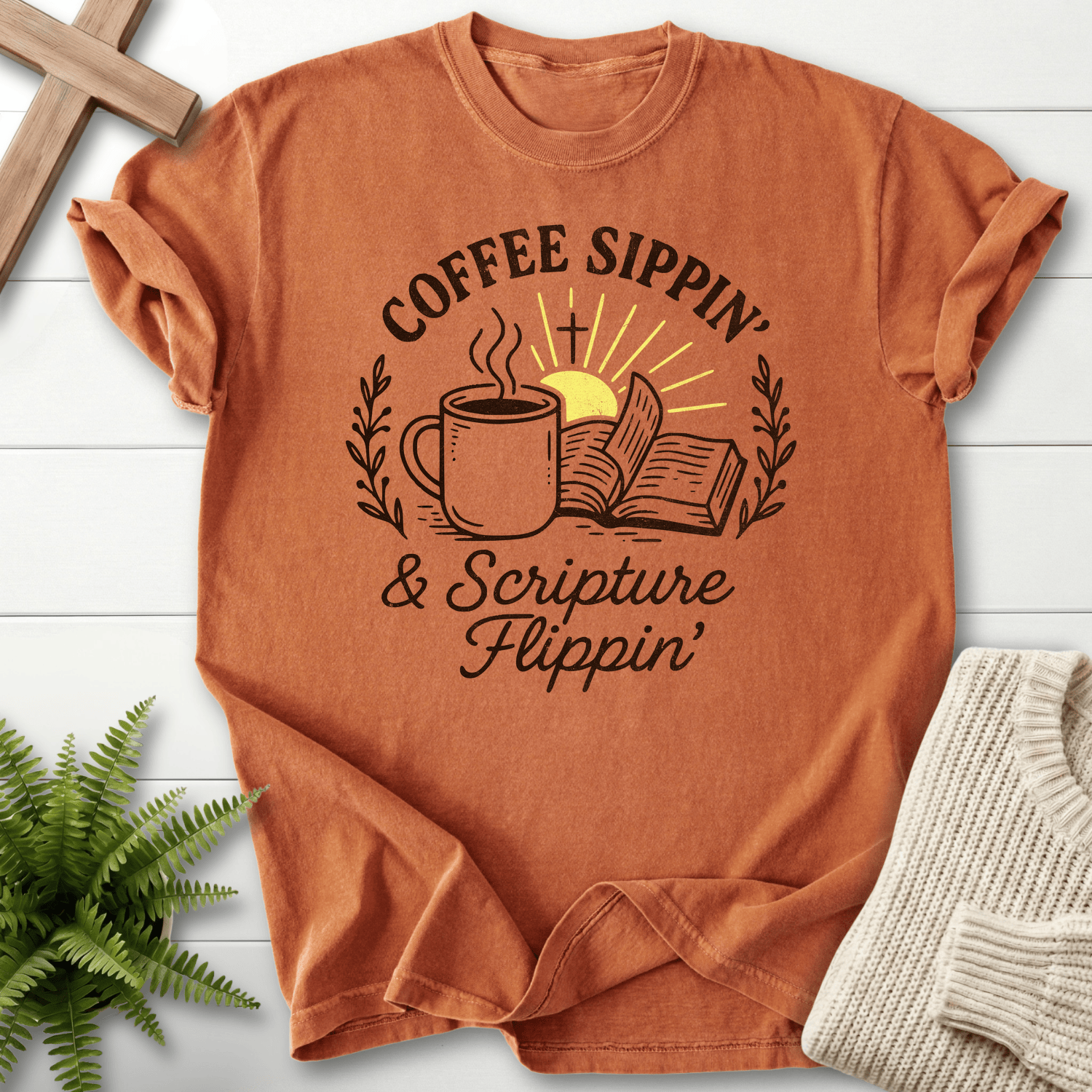 Yam Christian t-shirt for women with a vintage badge illustration and open Bible design, Comfort Colors 1717.